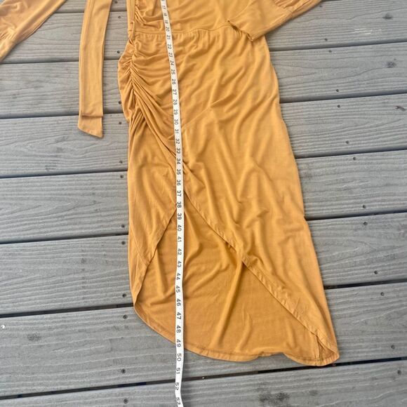 Young Fabulous & Broke Marigold Yellow Midi Drape Ruched Dress Backless Large - Picture 8 of 14
